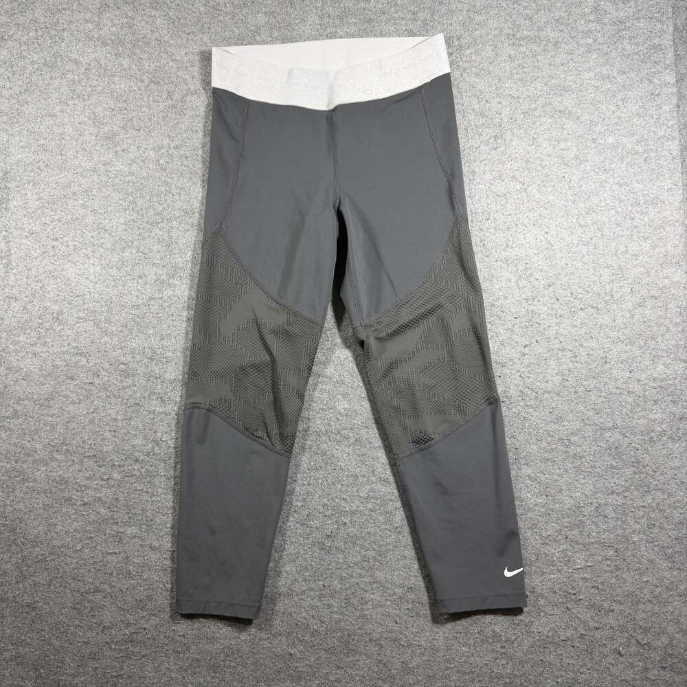 Nike Pro Capri Leggings Womens M Gray Mesh Panel Stretch Running Training Yoga